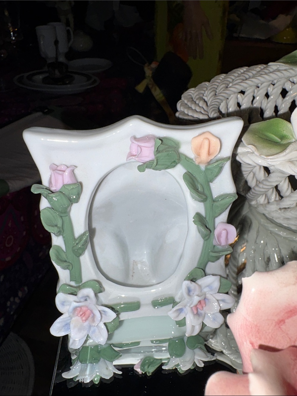 3D Ceramic Flowers Home Decor Bundle Soap Dish 2 Frames & A Basket Made In Italy - Picture 4 of 9